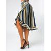 Stripe Print Midi Wrap Skirt with Ruffles - COLORMIX L
