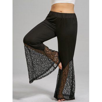 

Plus Size Lace Trim High Waist Flare Pants, Black