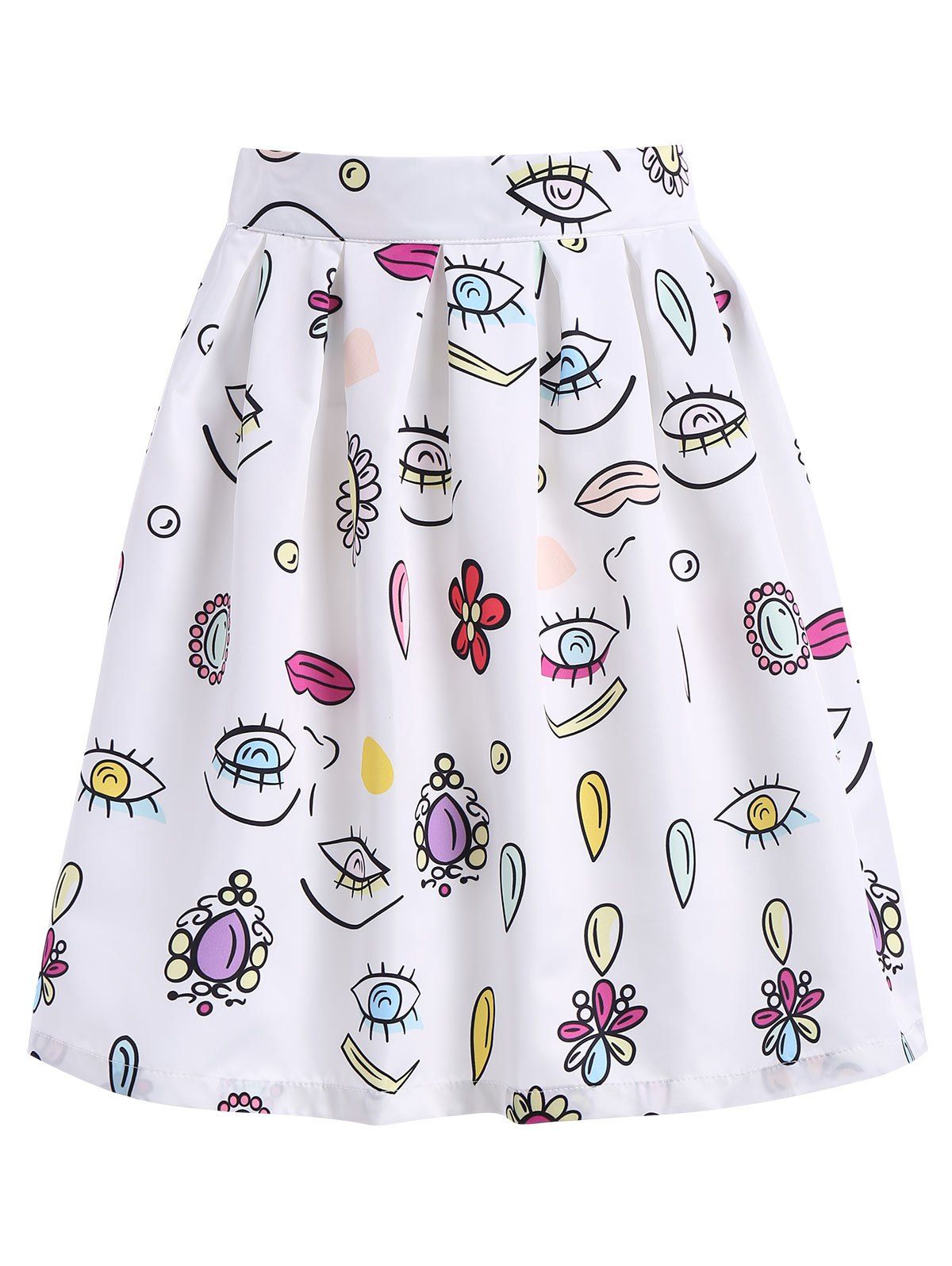 

A Line Printed Knee Length Skirt, White