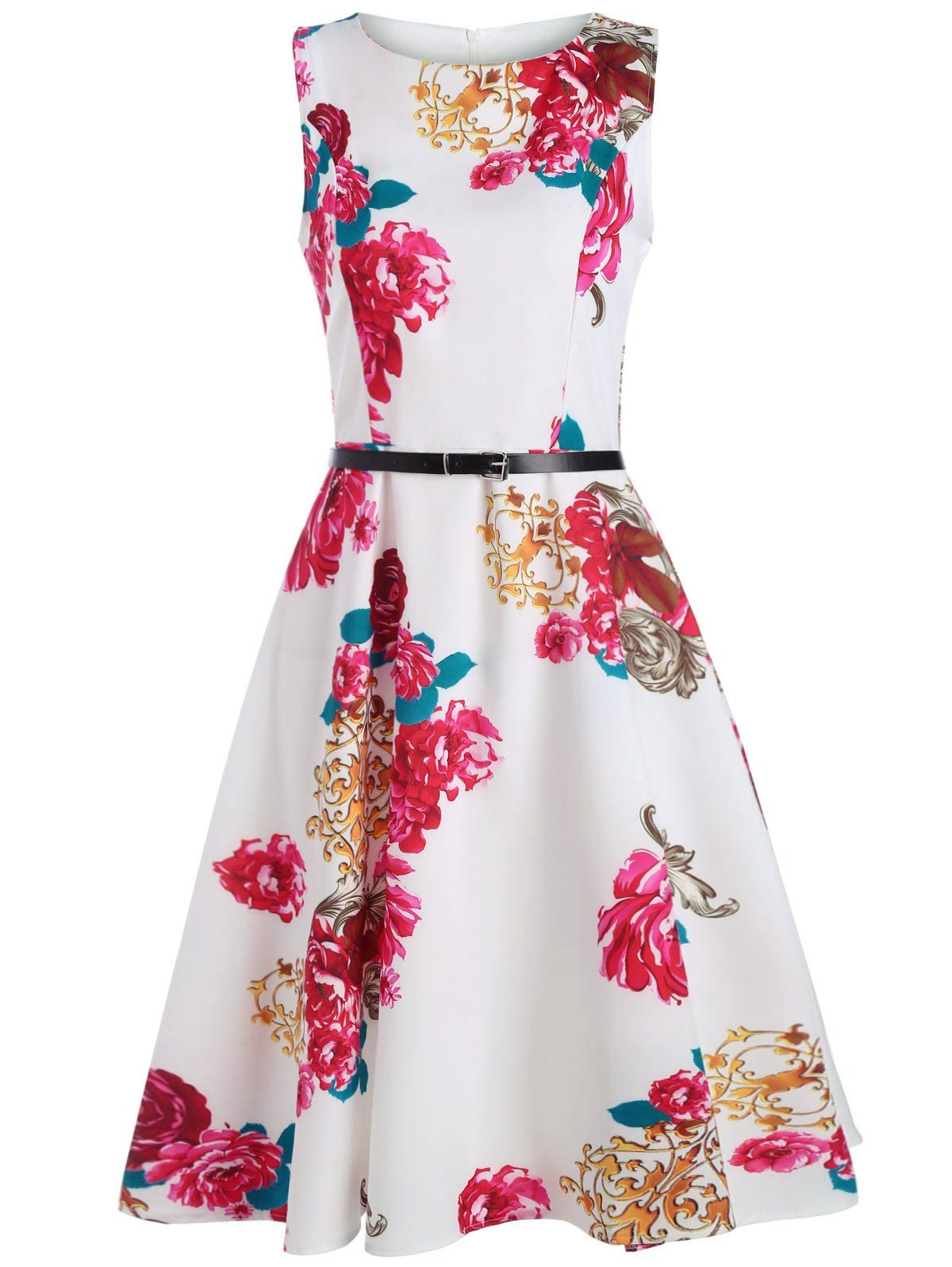 

Floral Sleeveless Midi Dress, White