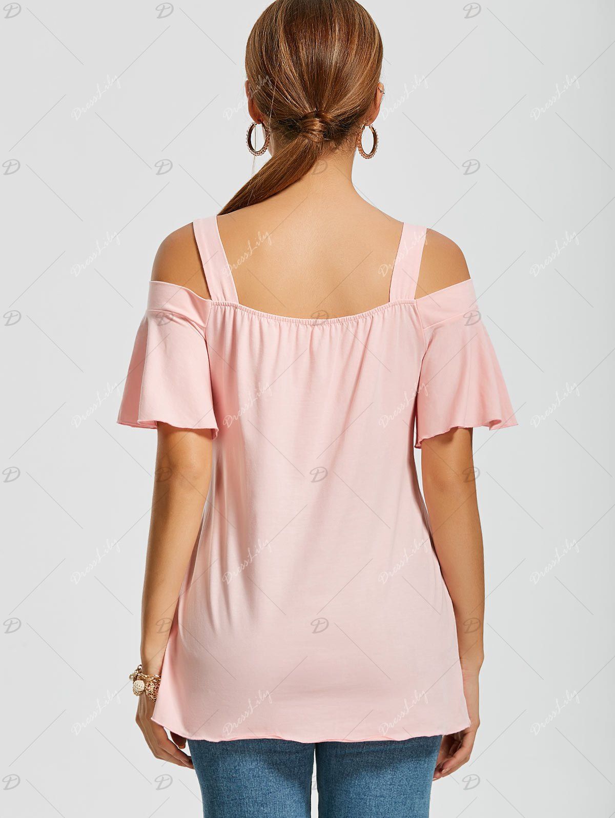 2018 Cold Shoulder Asymmetrical Hem Top PINK XL In Blouses Online Store ...