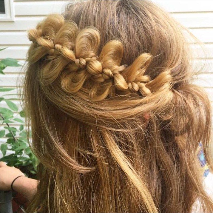 

Long Bow Knot Wreath Headband Braid Hair Pieces, Golden blonde
