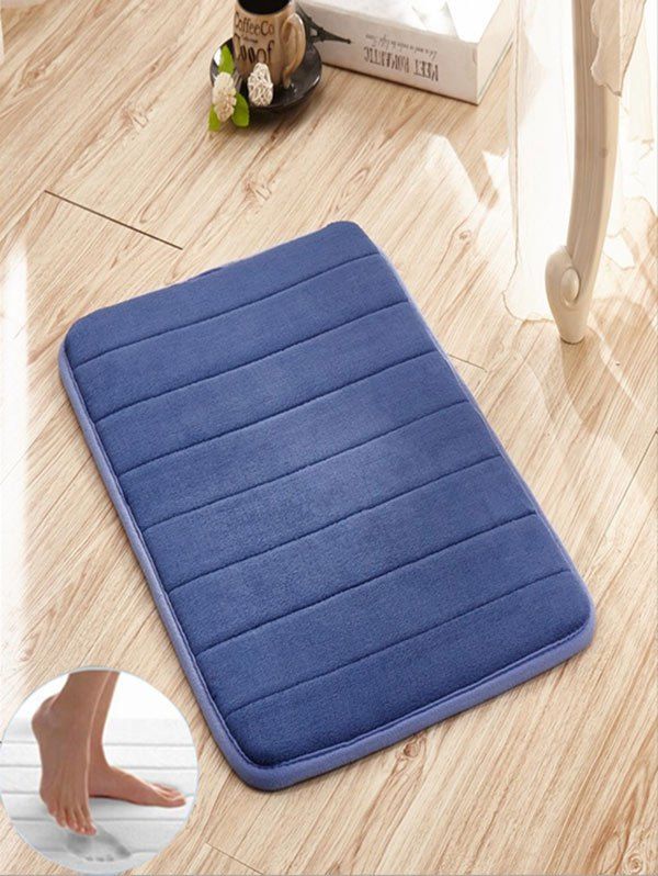 

Slow Rebound Memory Coral Fleece Stripes Door Mat, Deep blue