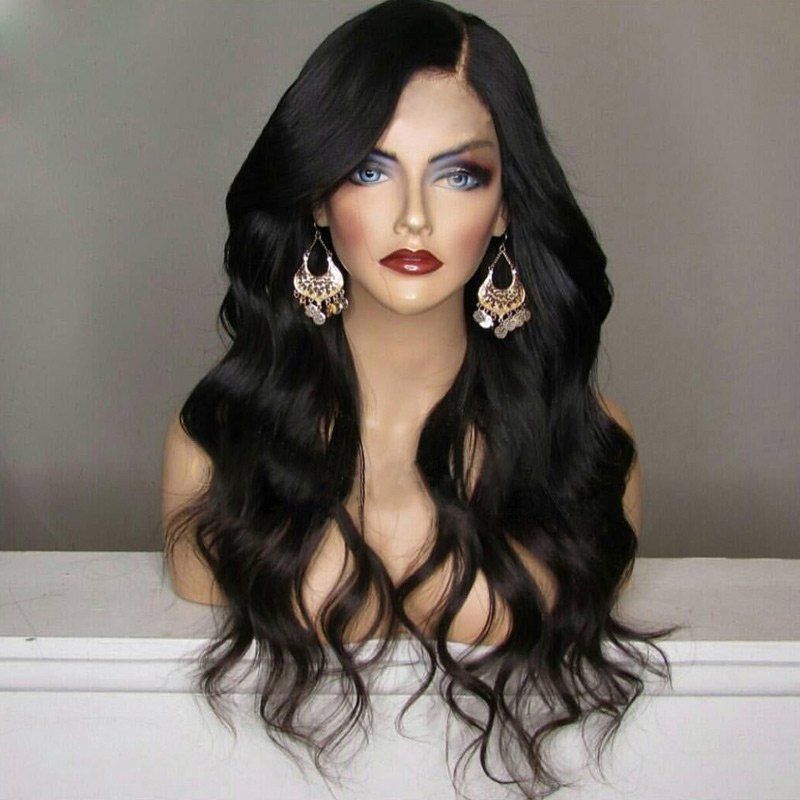 2018 Long Bouffant Side Part Wavy Synthetic Wig BLACK In Synthetic Wigs