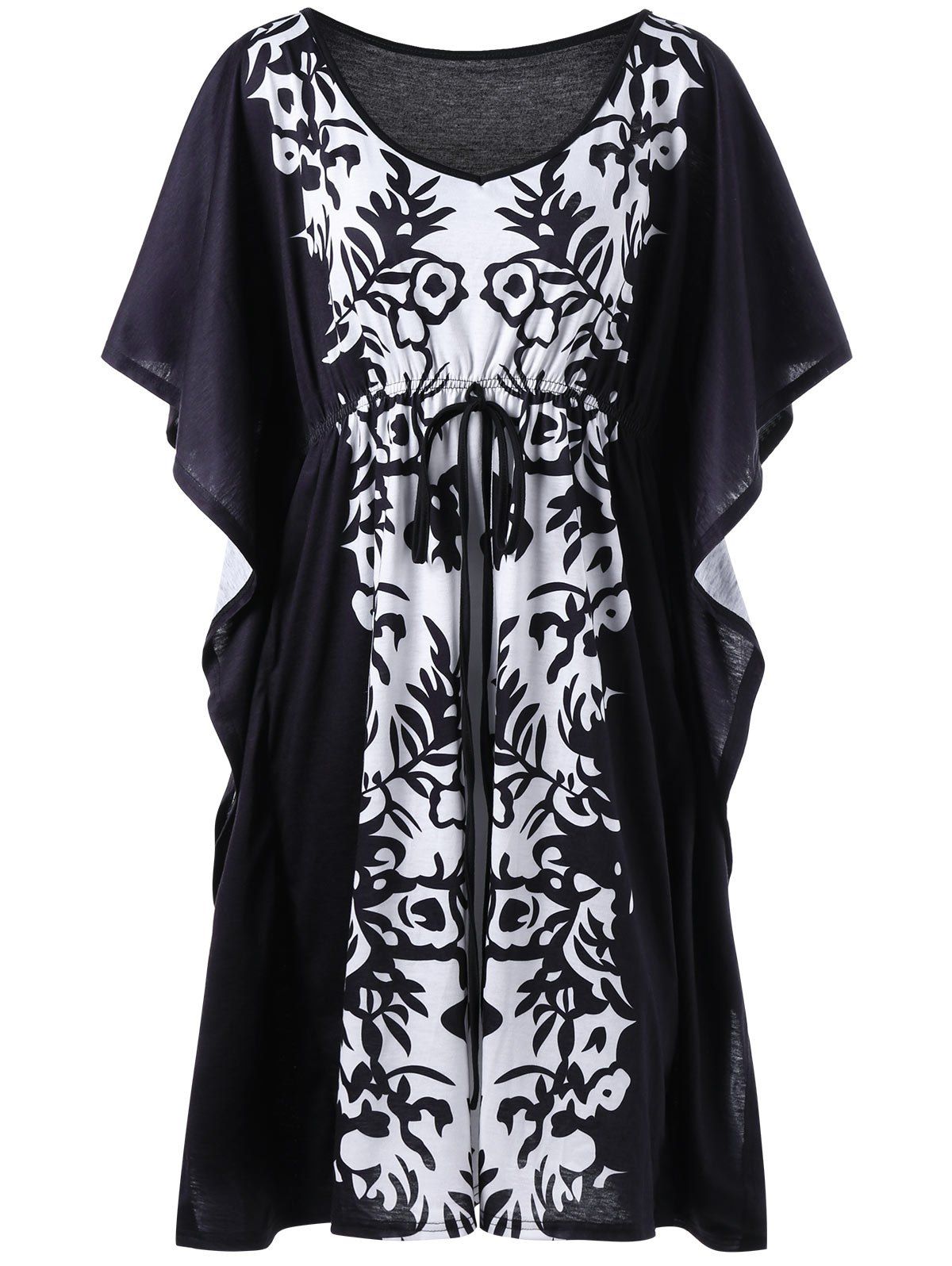 

Plus Size Bandana Floral Butterfly Sleeve Dress, White and black