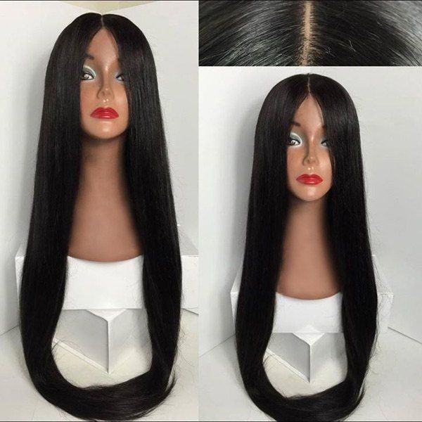 

Ultra Long Center Parting Straight Synthetic Wig, Black