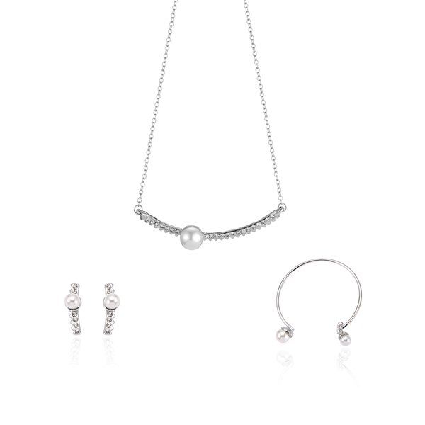 

Faux Pearl Rhinestoned Bridal Jewelry Set, Silver