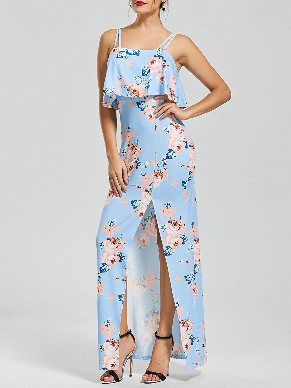 

Floral Flounce High Split Cami Dress