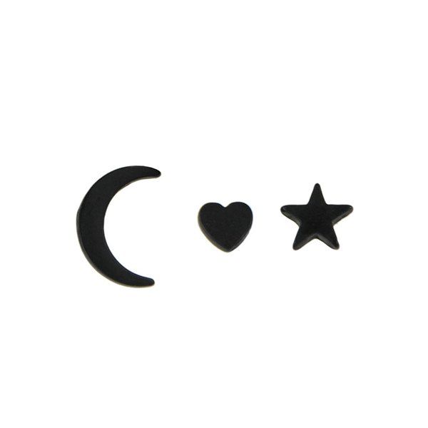

Heart Star Moon Tiny Stud Earring Set, Black