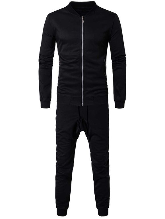 Zipper Pocket Jacket and Sweatpants Twinset - Noir 3XL