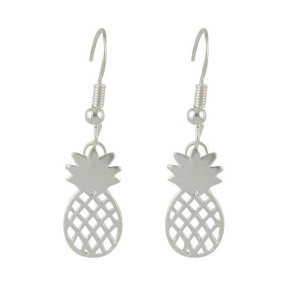 

Metal Alloy Pineapple Hook Drop Earrings, Silver