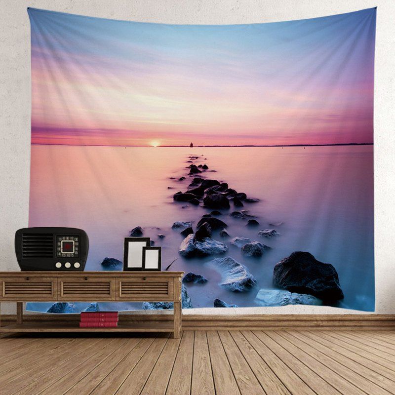 

Home Decor 3D Beach Sunset Tapestry, Light blue