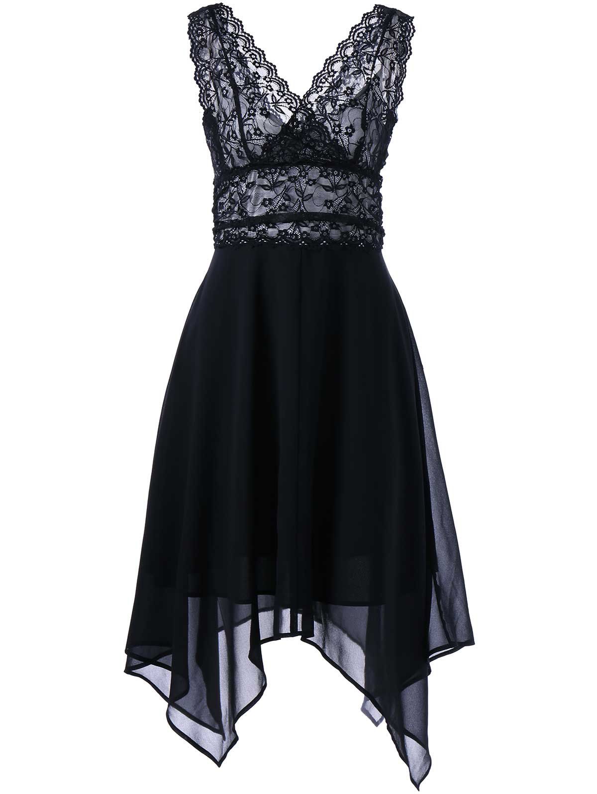 [17% OFF] 2021 Sleeveless Chiffon Lace Party Dress In BLACK | DressLily