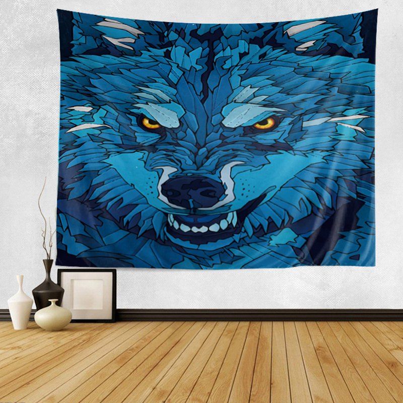 

Cartoon Wolf Print Tapestry Wall Hanging Art Decor, Blue