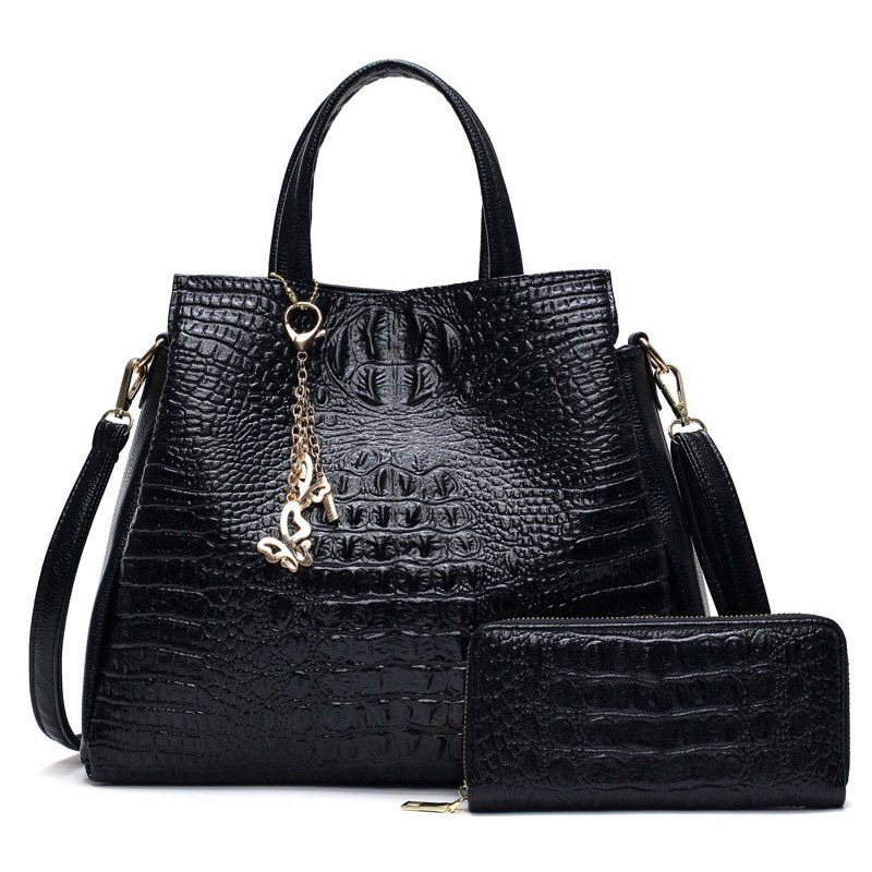 

Crocodile Embossed Wallet and Handbag, Black