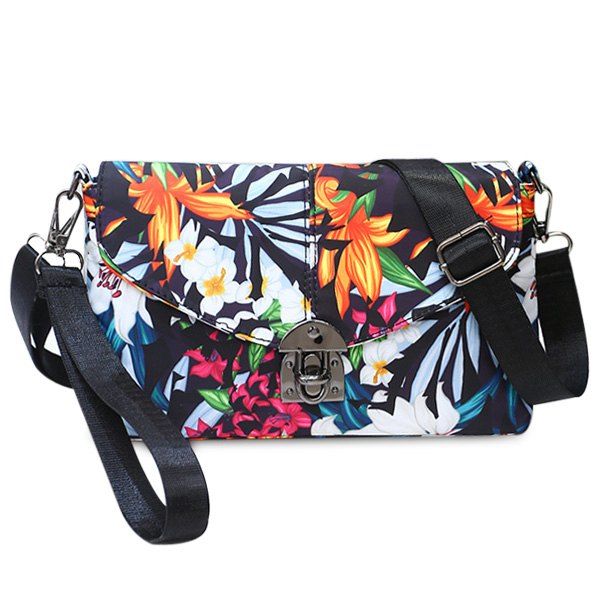 

Nylon Floral Printed Crossbody Bag, White
