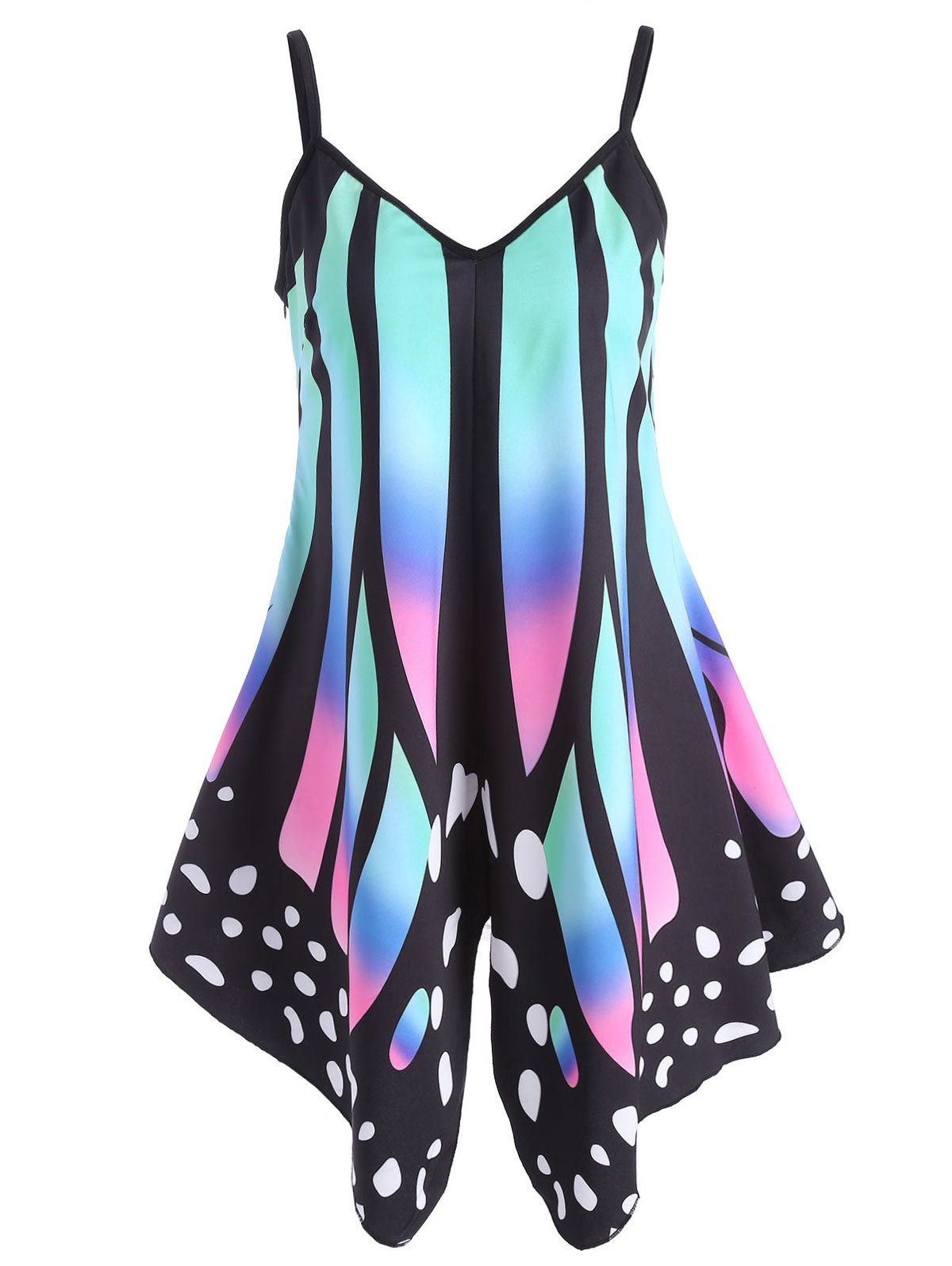 

Butterfly Print V Neck Asymmetric Slip Top, Black