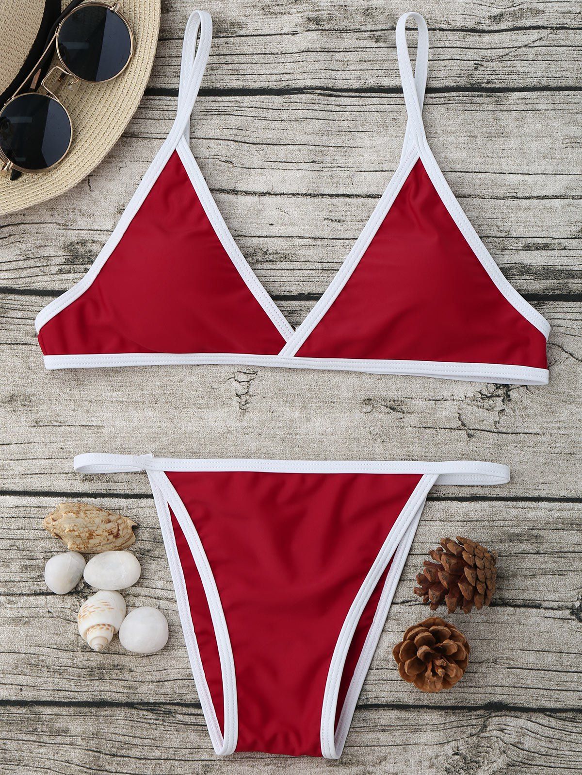 

Two Tone High Cut Bikini Set, Red
