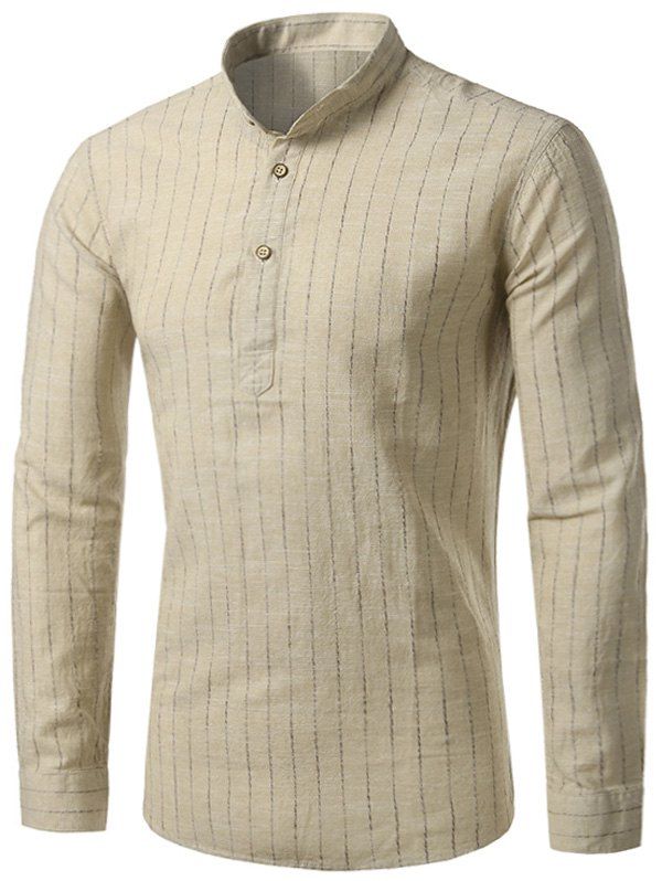 

Long Sleeve Vertical Stripe Cotton Linen Shirt, Khaki