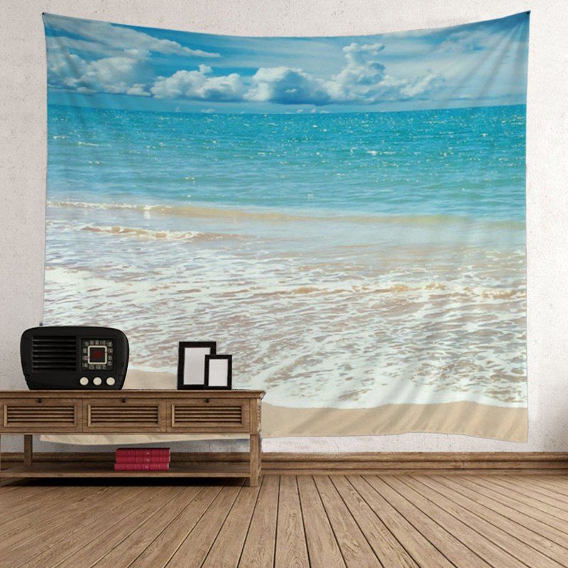 

Wall Hanging Beach Style Wave Print Tapestry, Lake blue