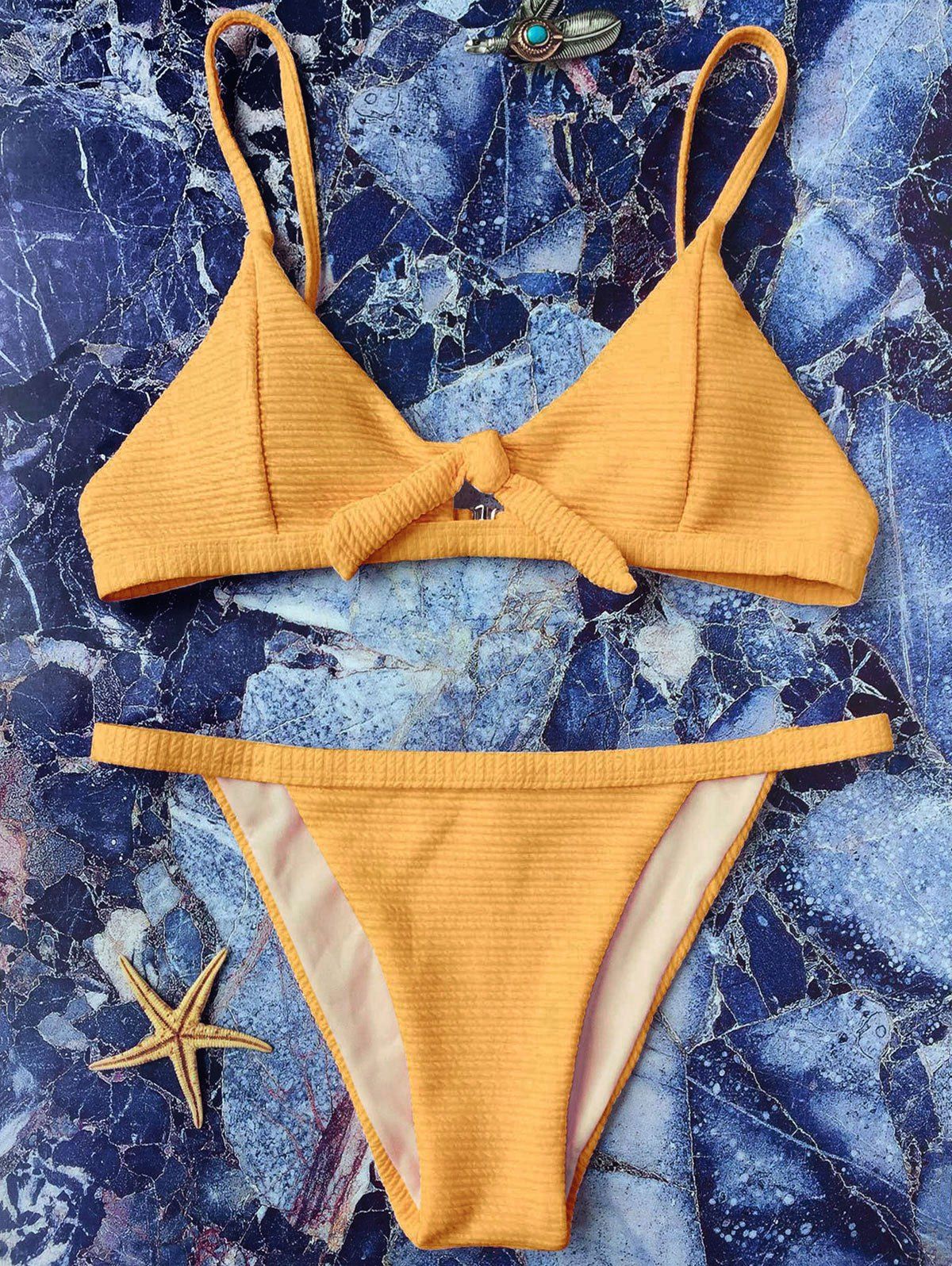 

Textured Front Tied Bikini Set, Yellow