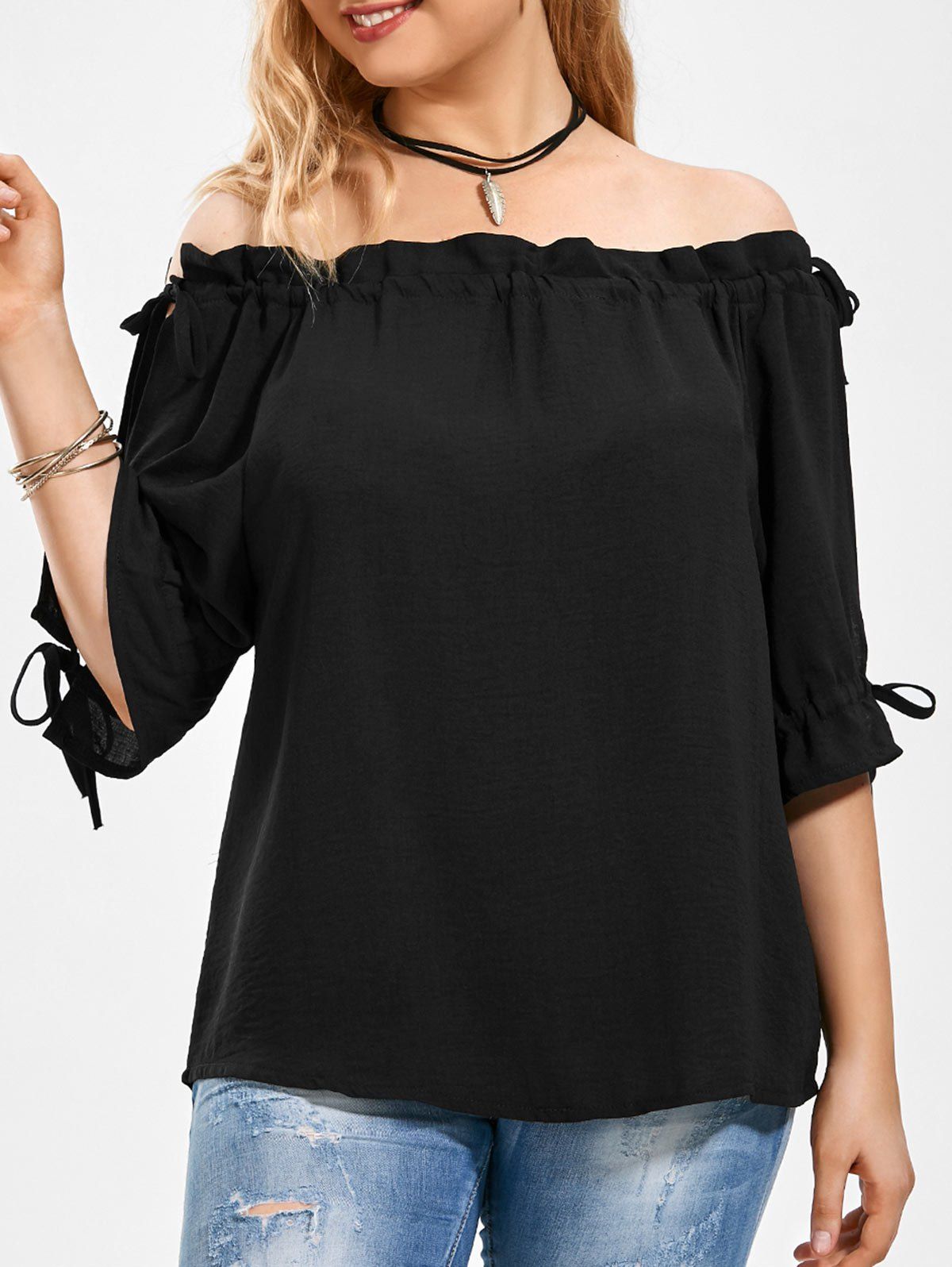 

Split Sleeve Off The Shoulder Plus Size Top, Black
