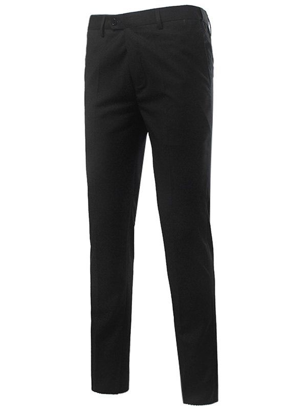 

Zipper Fly Straight Leg Slim Fit Chino Pants, Black