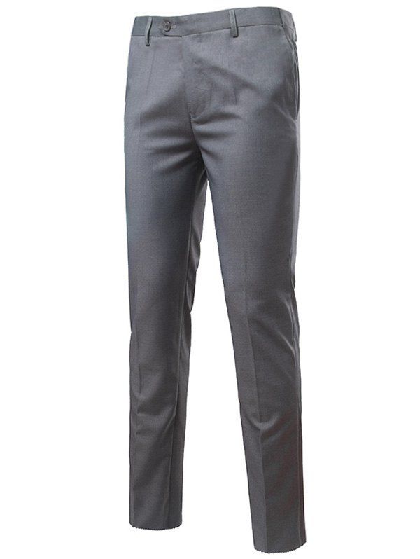 

Zipper Fly Straight Leg Slim Fit Chino Pants, Gray