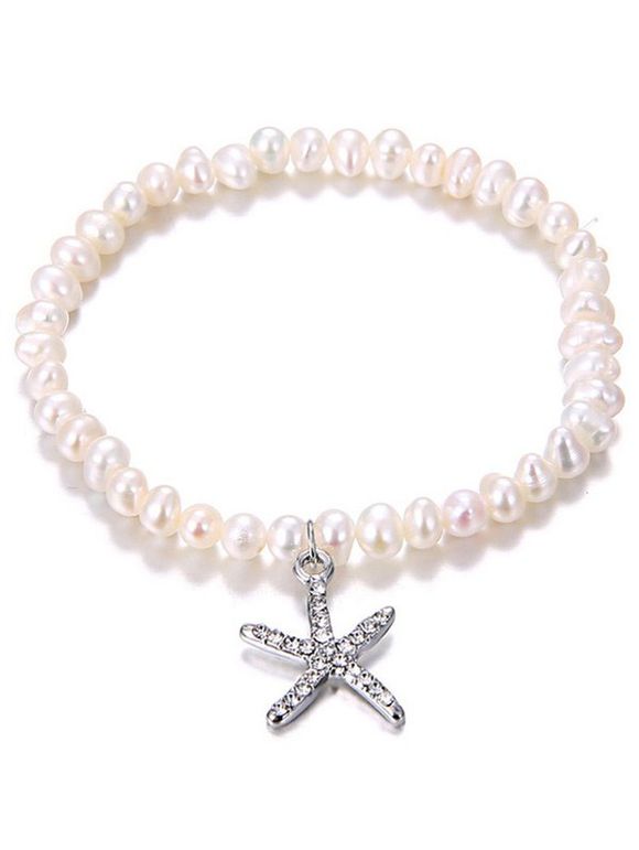 Bracelet en perle artificielle avec pendentif en forme de l'étoile de mer incrusté de strass - Argent 