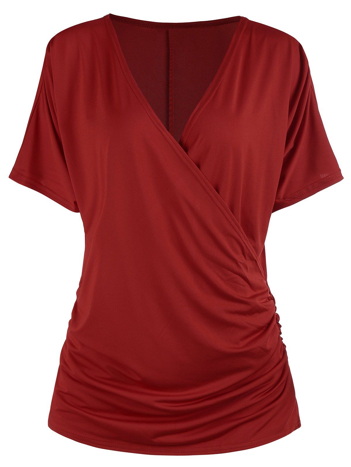 

Scrunch Ruched Surplice T-shirt, Red