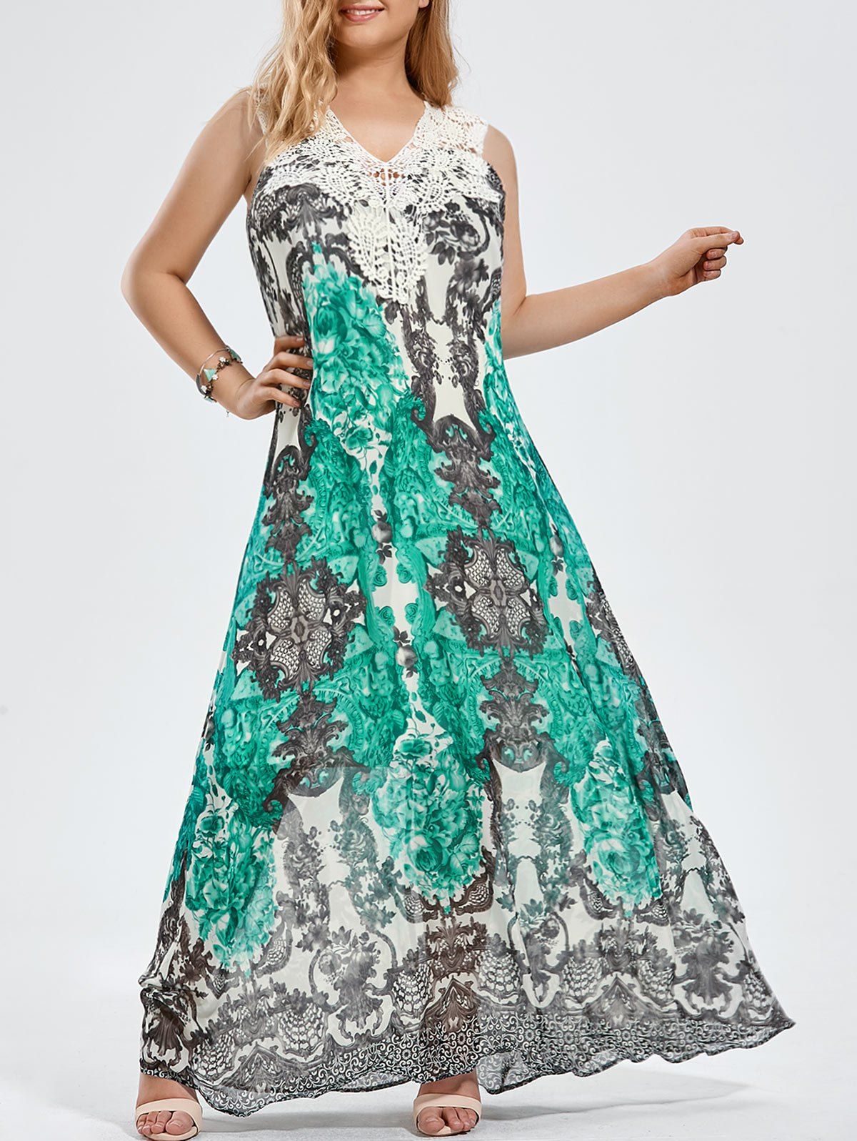 

Plus Size Cap Sleeve Floral Maxi Dress, Caspian