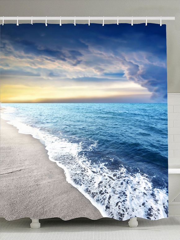 Rideau de douche panoramique à l'eau imperméable à la plage - Bleu clair W71 INCH * L79 INCH