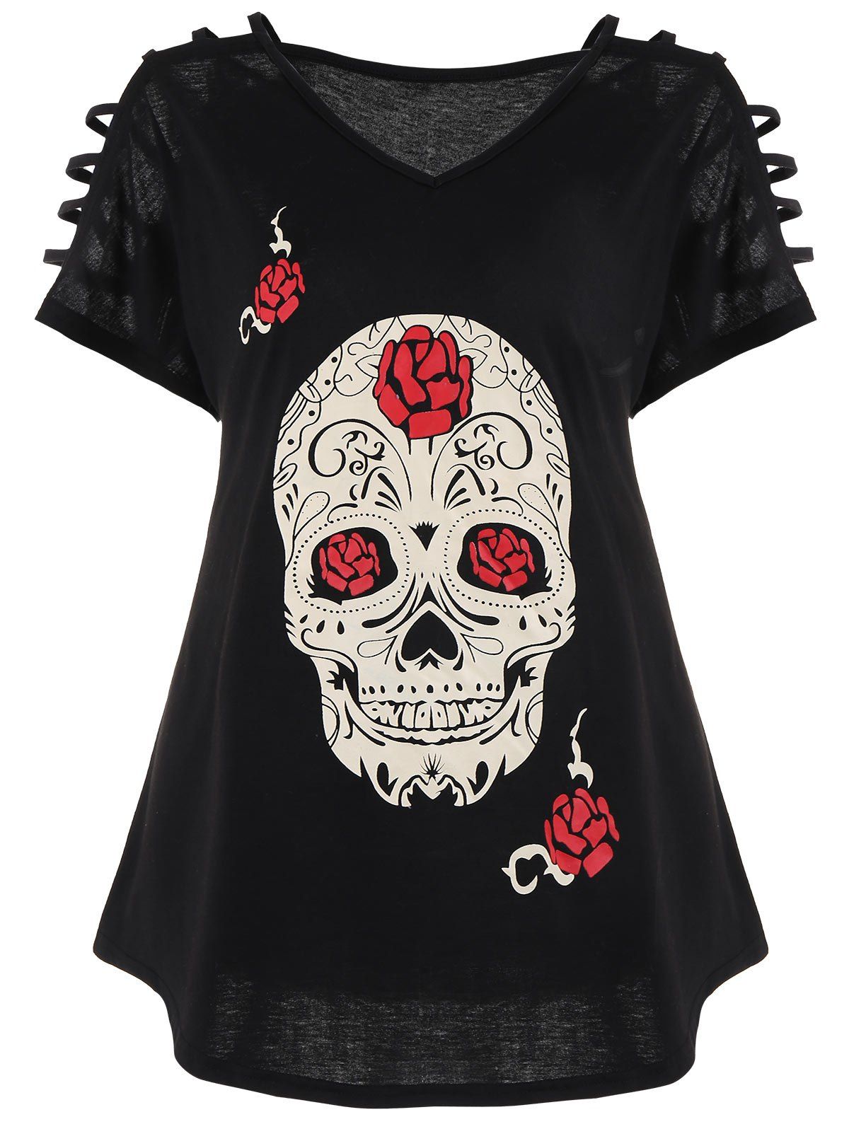 [41% OFF] 2021 Cut Out Skull Print Plus Size Tee In BLACK | DressLily