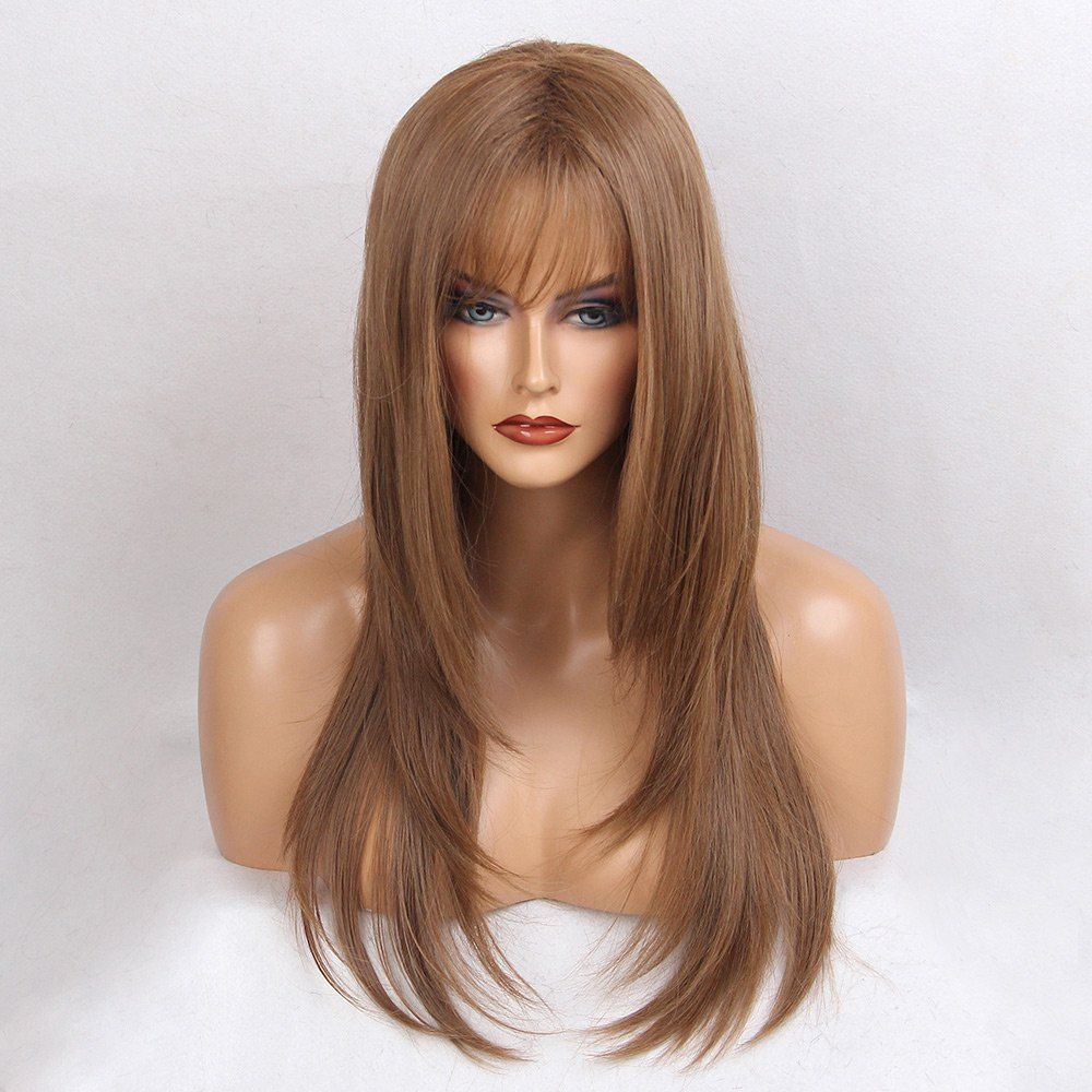 

Side Bang Long Straight Synthetic Wig, Light brown
