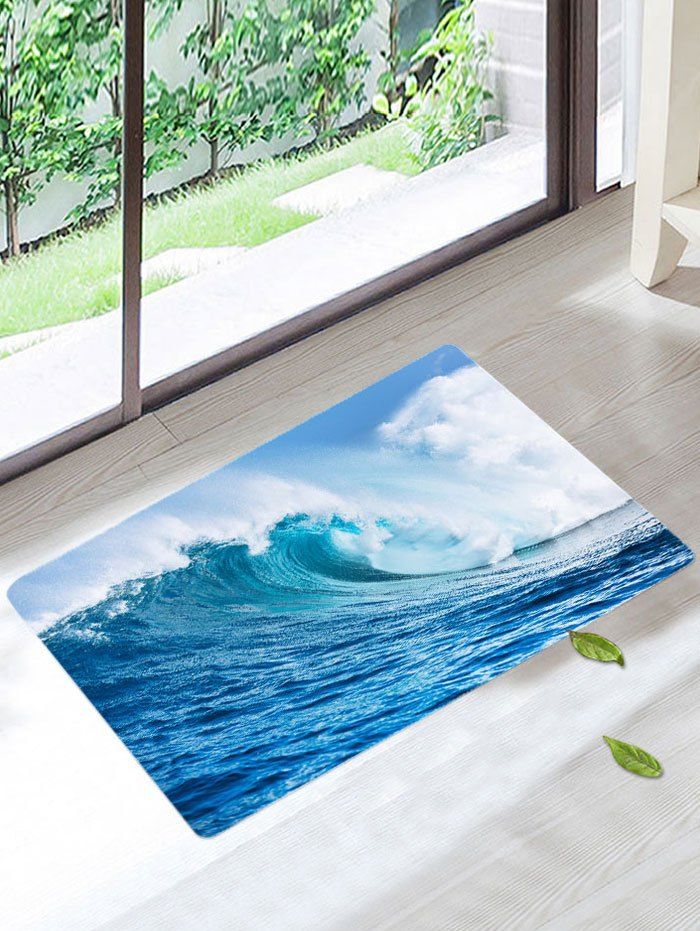 

Skid Resistant Sea Wave Bathroom Rug, Blue