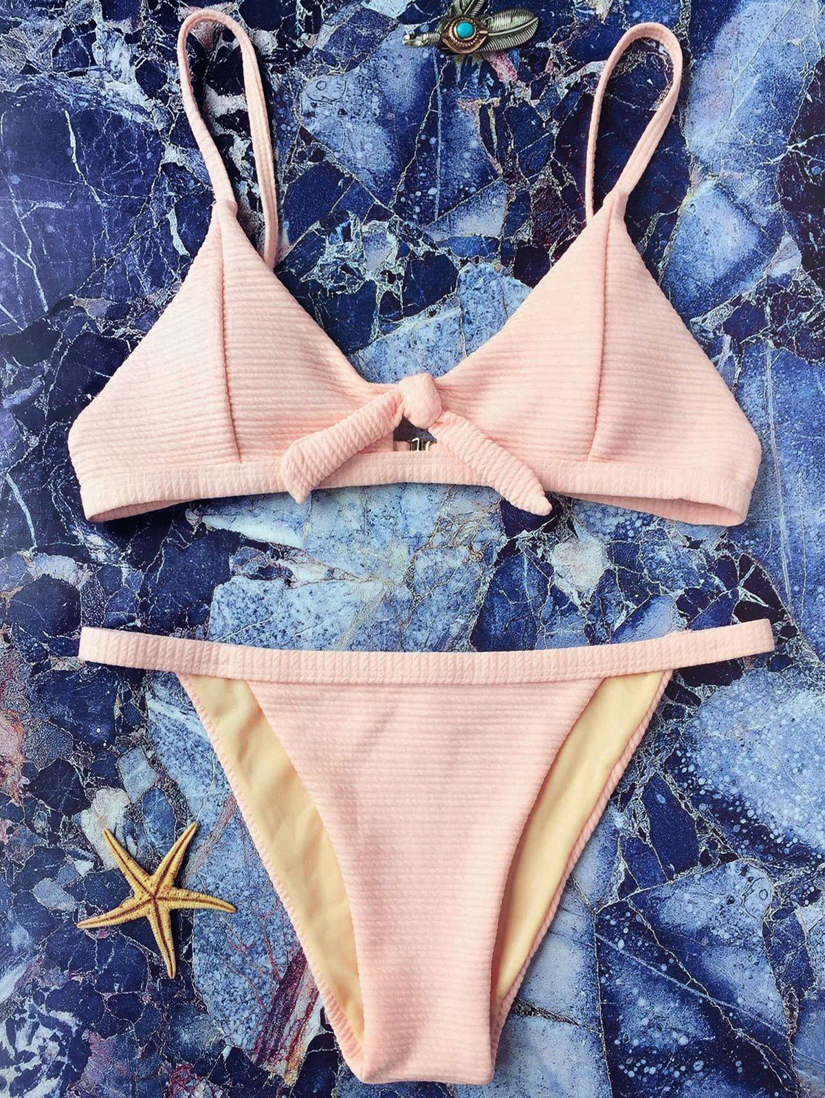 

Textured Front Tied Bikini Set, Pink