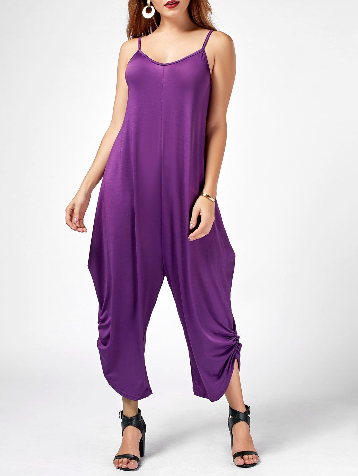 

Spaghetti Strap Scrunch Baggy Jumpsuit, Purple