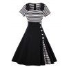 Vintage Striped Buttoned Pin Up Dress - BLACK 2XL