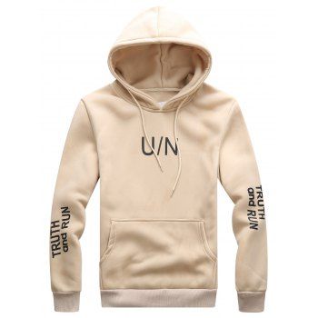 

Hooded Drawstring Graphic Print Hoodie, Light khaki