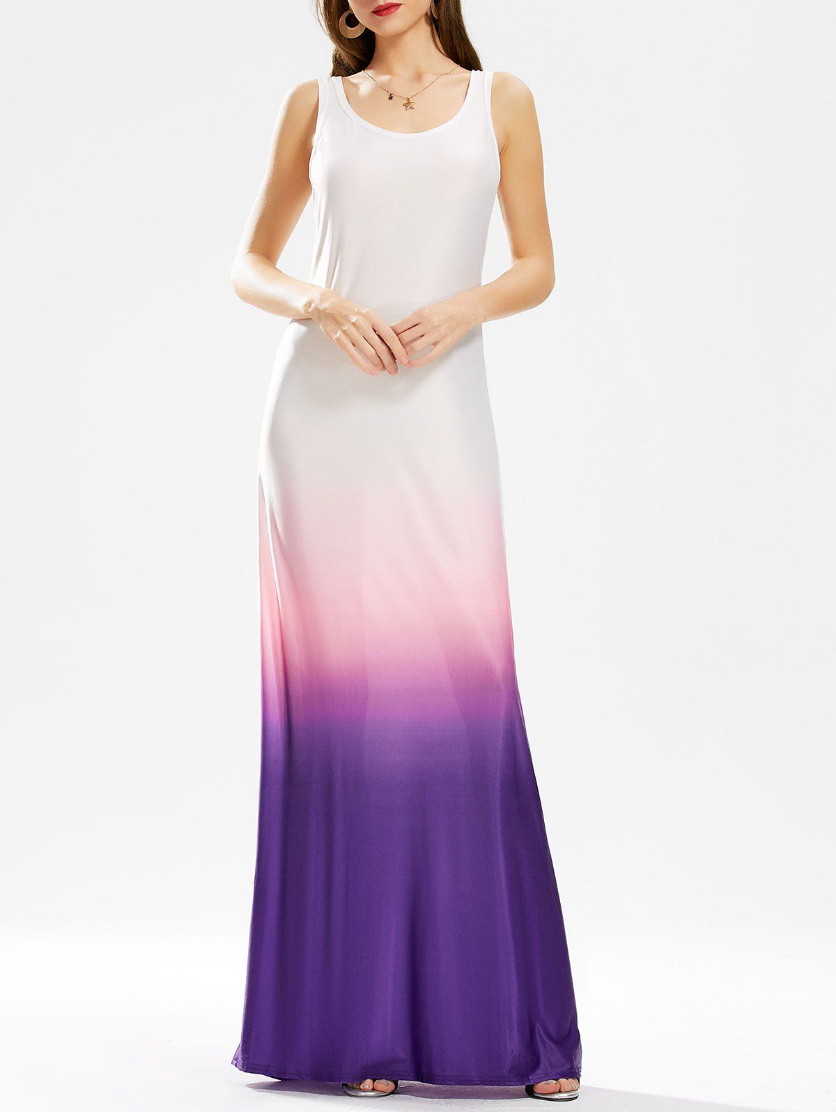

Ombre Floor Length Fitted Tank Dress, Purple
