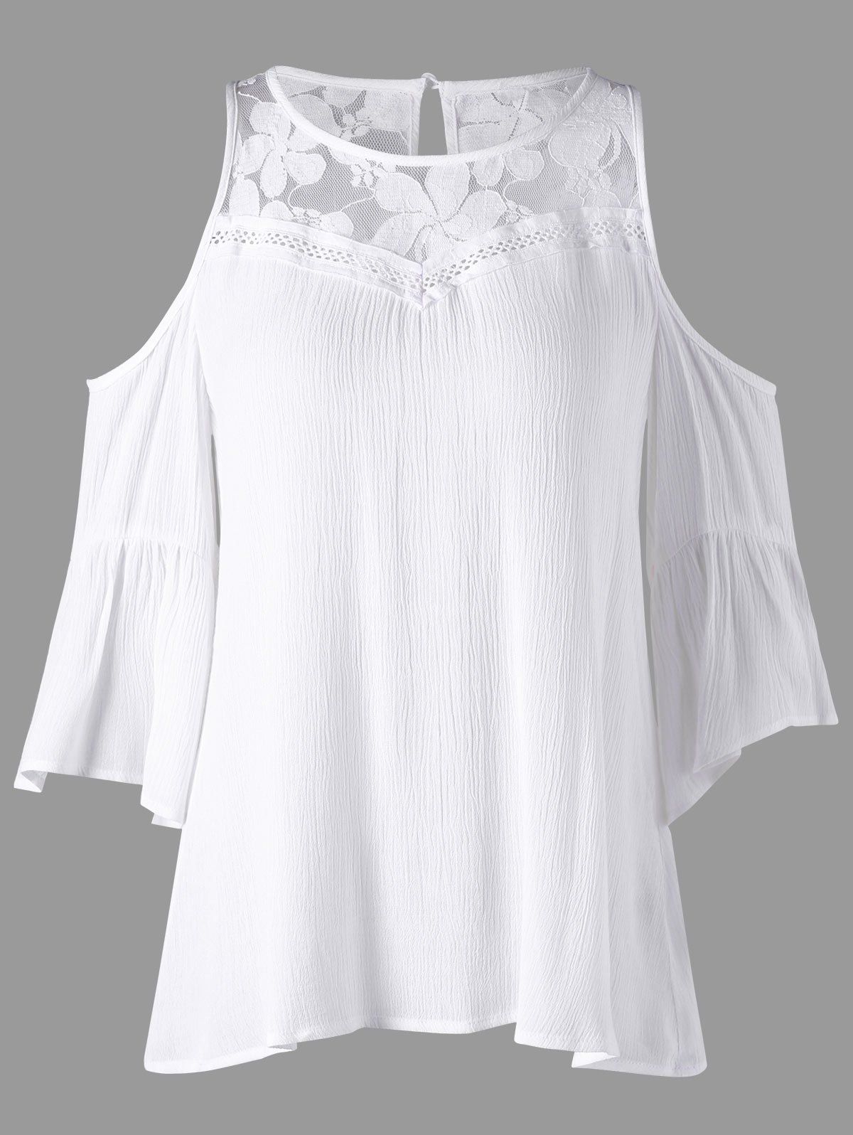 

Lace Panel Flowy Cold Shoulder Blouse, White