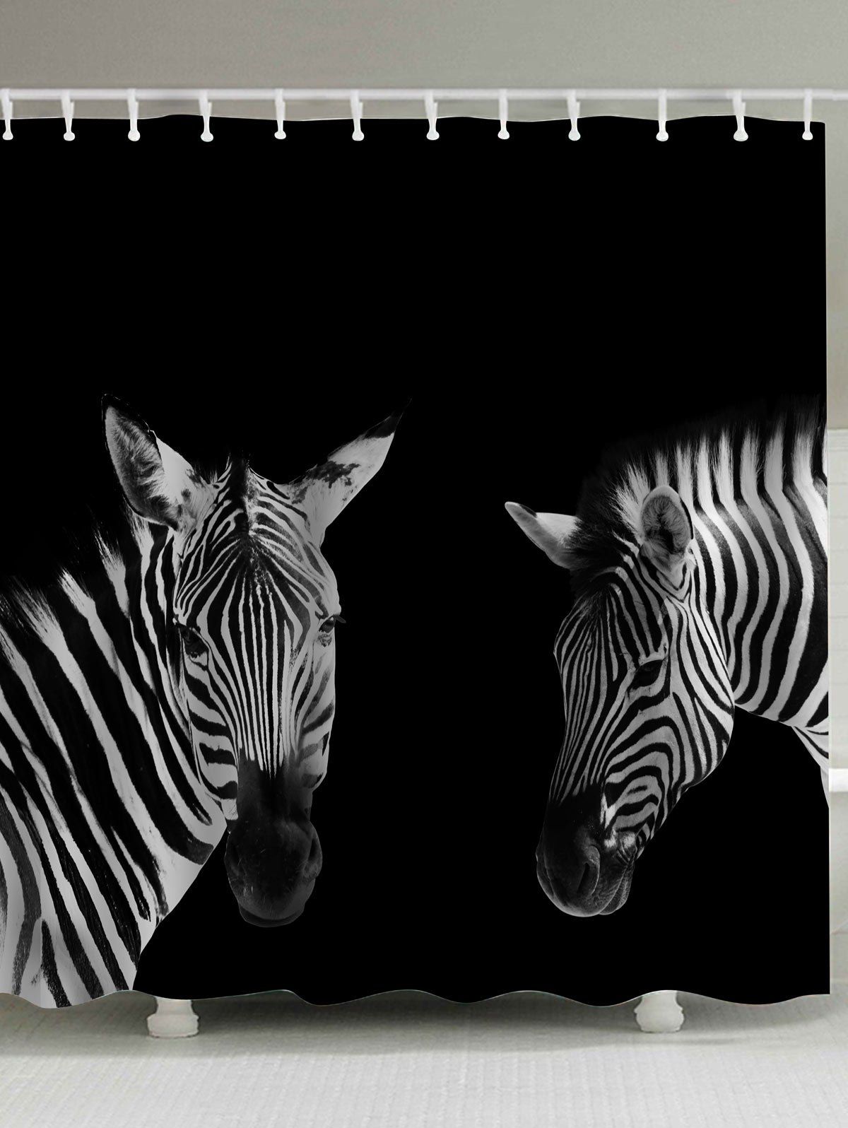 

Extra Long Zebra Animal Fabric Shower Curtain, Black