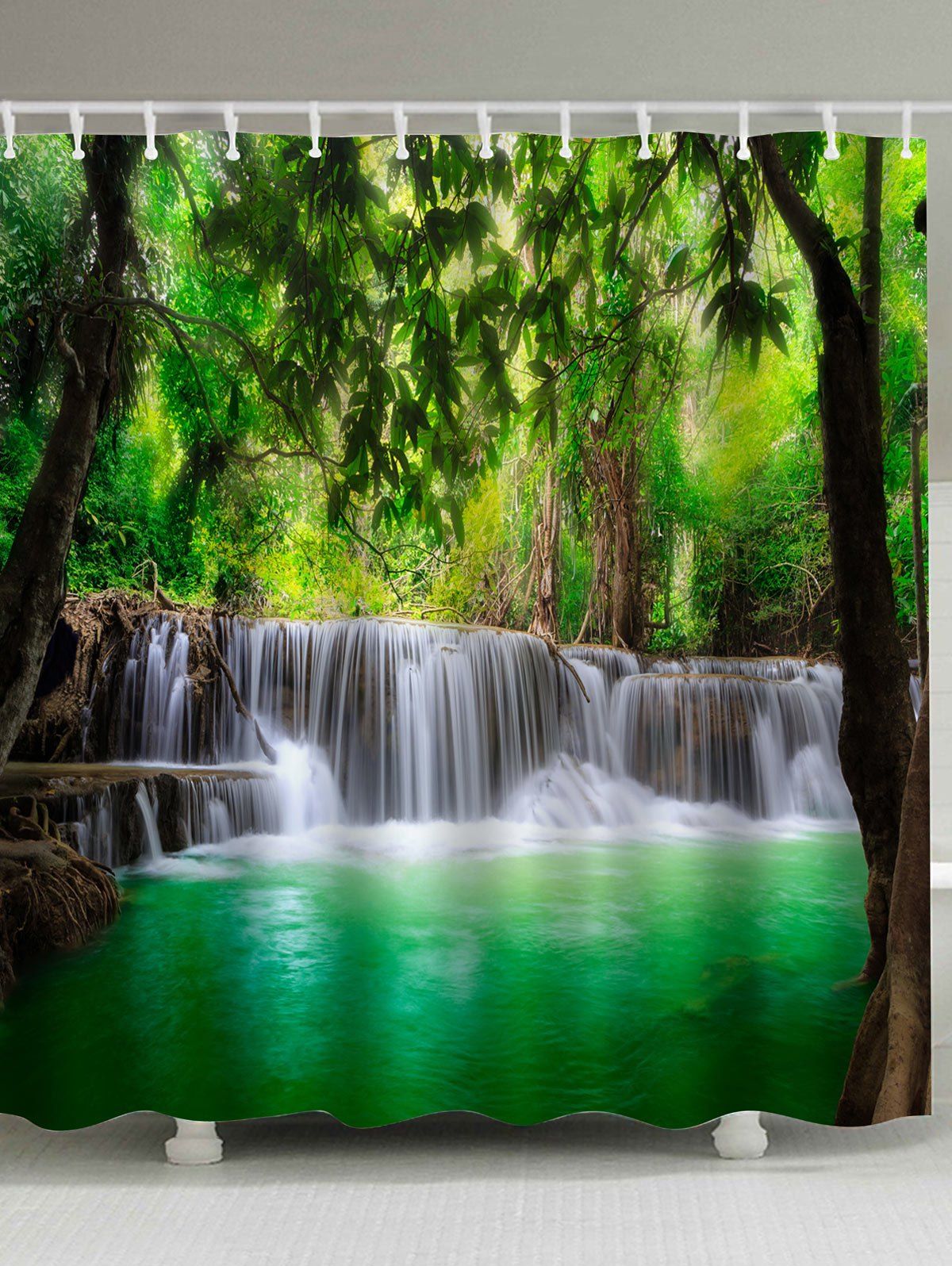 

Bathroom Decorative Unique Waterfall Shower Curtain, Green