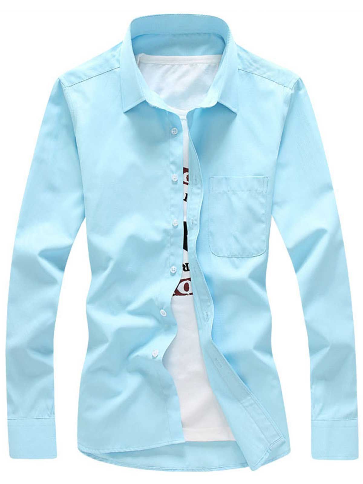 

Chest Pocket Long Sleeve Shirt, Lake blue