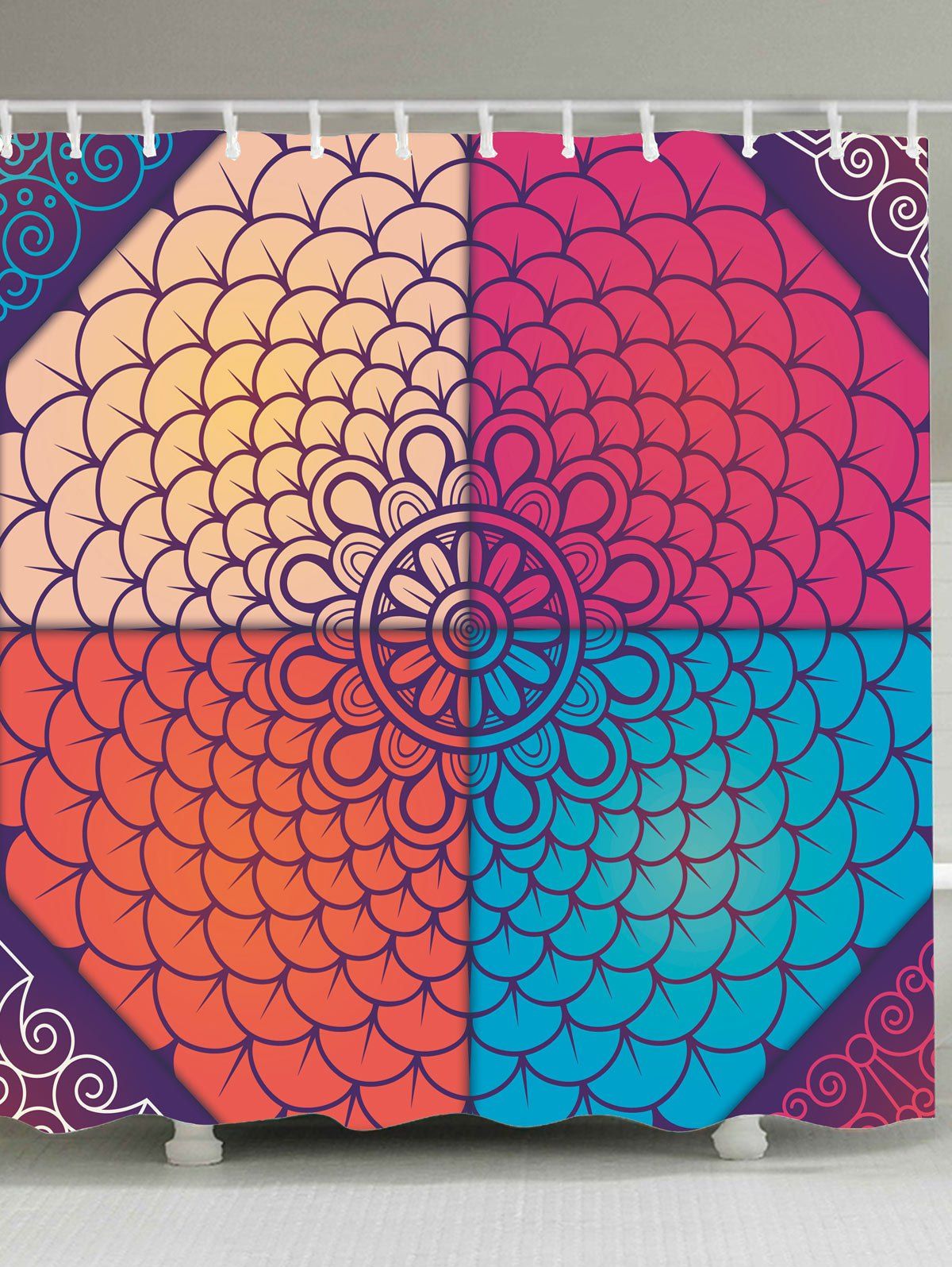 

Bohemian Mandala Floral Fabric Shower Curtain, Colorful