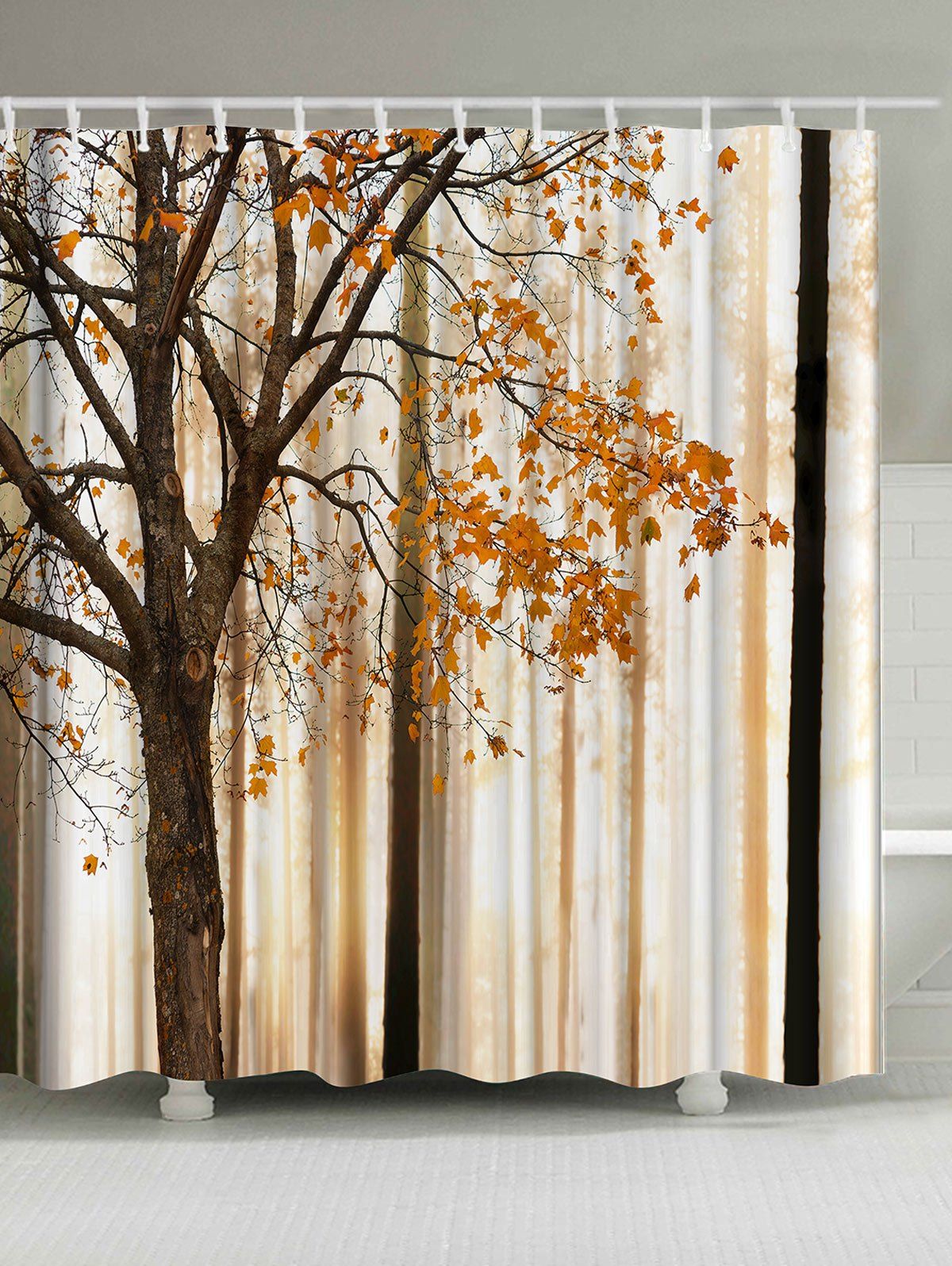 

Waterproof Maple Printed Bathroom Shower Curtain, Light brown