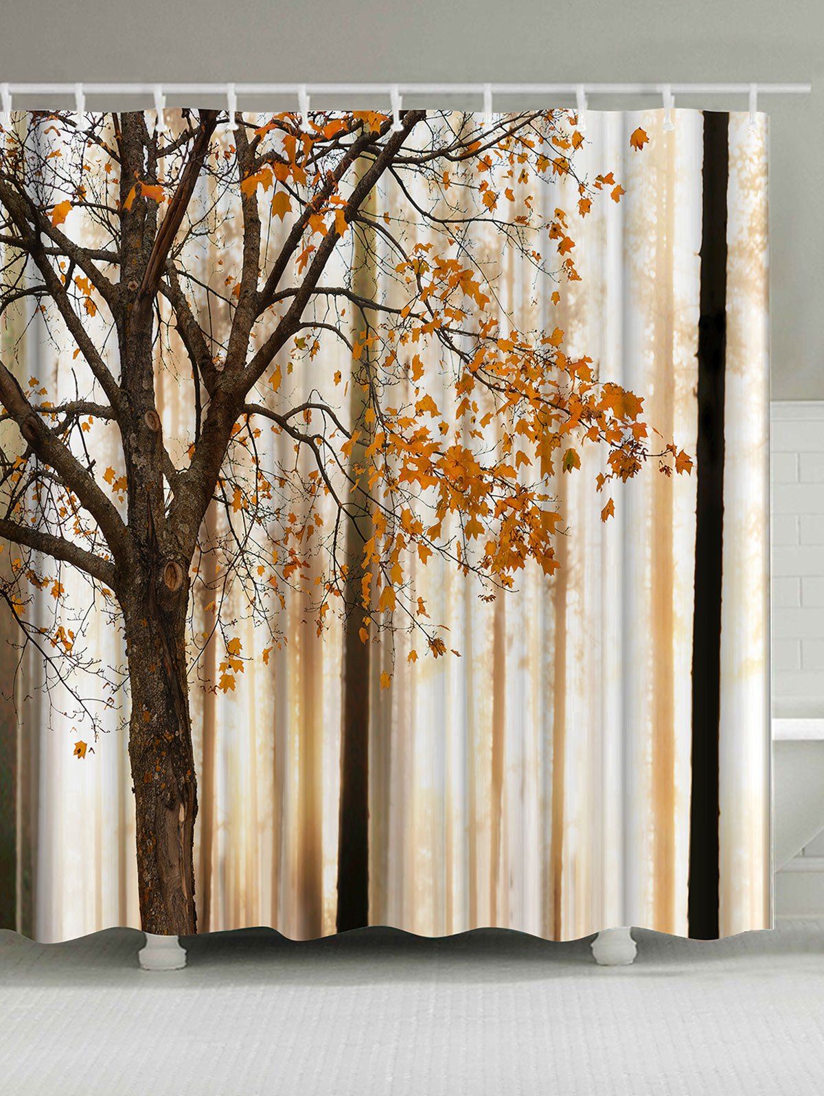 

Waterproof Maple Printed Bathroom Shower Curtain, Light brown