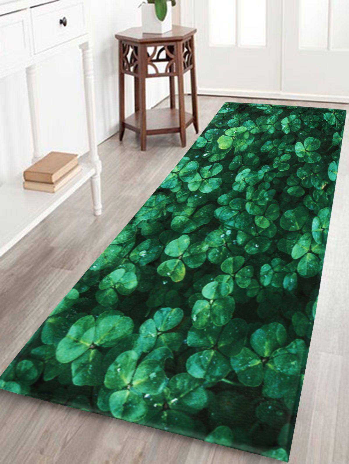 

Coral Velvet Non-slip Clover Area Rug, Green