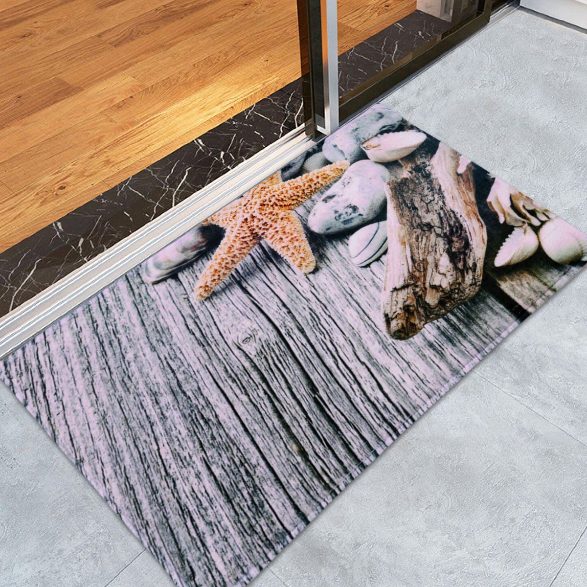 

Room Entrance Coral Fleece Starfish Floor Mat, Gray