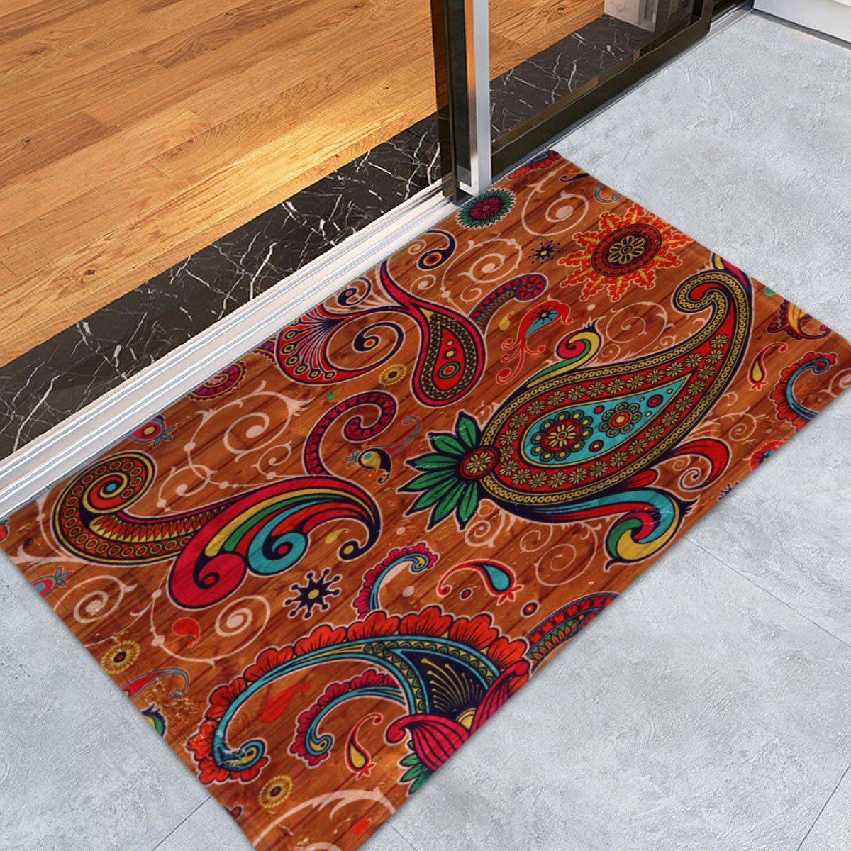 

Coral Fleece Paisley Pattern Door Entrance Rug, Brown